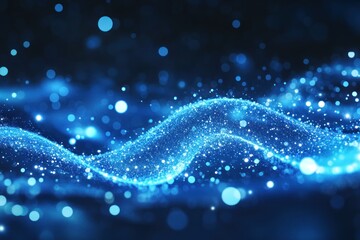 Shimmering Blue Waves of Light with Sparkling Particles