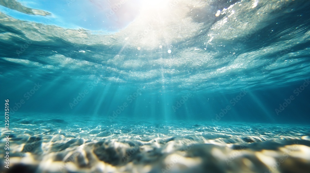 Aufkleber breathtaking underwater scene with sunlight rays illuminating the ocean floor : generative ai