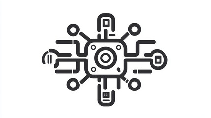 Robot line and outline icon. Isolated vector metallic automaton symbol, representing a bot. Mechanical sign of cyborg machine, embodying technology, futuristic innovation, and artificial intelligence