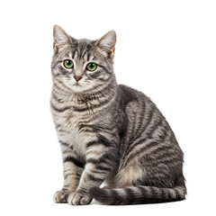 Obraz premium Gray Tabby Cat Sitting Isolated on White Background