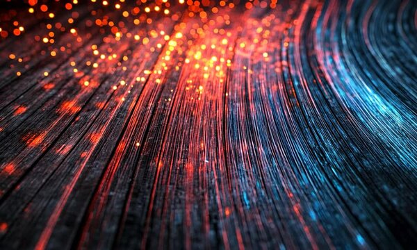 Blue and Red Fiber Optic Cables Transmitting Lights Running Through the Cables