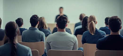 A professional audience listens to a UI design presentation in a structured business training session. The modern conference room, with its bright and minimalistic design, enhances focus and learning.