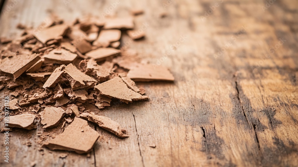 Poster close up view of wood shavings on a rustic wooden surface showcasing craftsmanship and natural mater