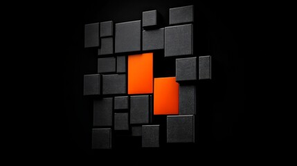 Geometric Abstraction: This image showcases a modern artistic expression. A collection of black and orange squares, arranged in an irregular pattern.