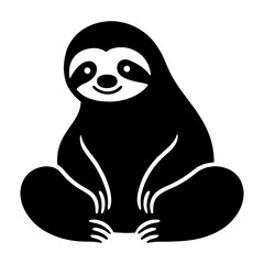 Obraz premium 座っているポーズのナマケモノの黒いシルエットイラスト 透過背景の切り抜き 