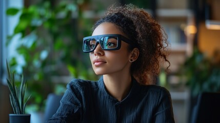 Young Professional Testing Wearable AI Technology in Modern Office