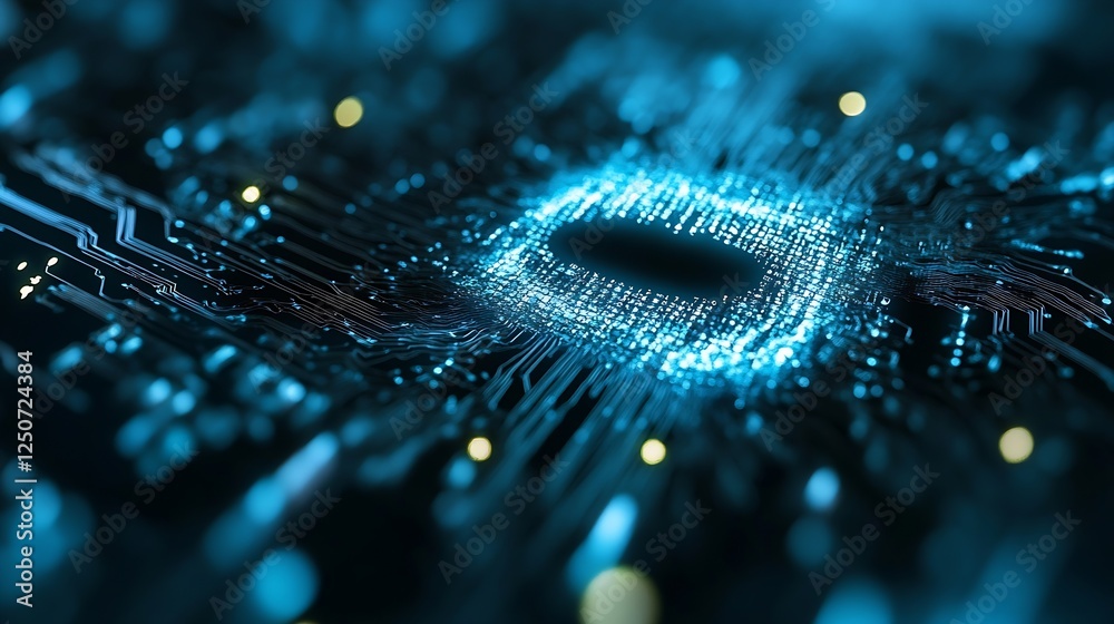 Fototapete Abstract view of a digital circuit board illuminated with blue light showcasing advanced technology : Generative AI