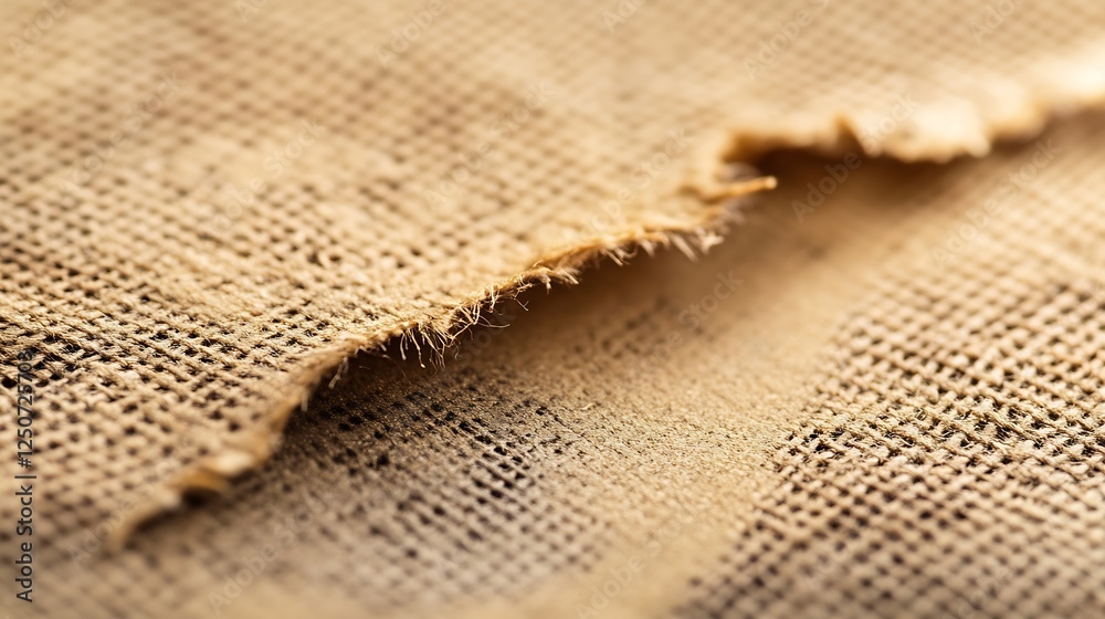Poster Detailed CloseUp View of Textured and Frayed Burlap Fabric with Natural Tone and Rustic Charm : Generative AI