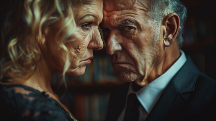 A moment of quiet conflict between an older man and a woman, both looking angry