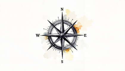 Watercolor compass with directional points