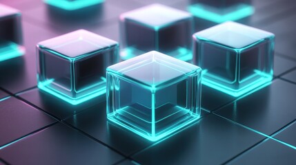 Abstract Glowing Cubes on Tiled Surface - Technology and Innovation Concept
