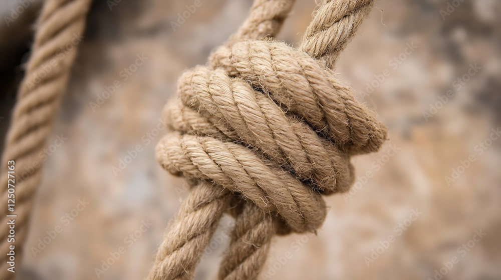 Aufkleber Intricate knot tied in natural fiber rope representing strength and utility in various applications : Generative AI