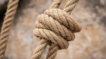 Fototapeta premium Intricate knot tied in natural fiber rope representing strength and utility in various applications : Generative AI