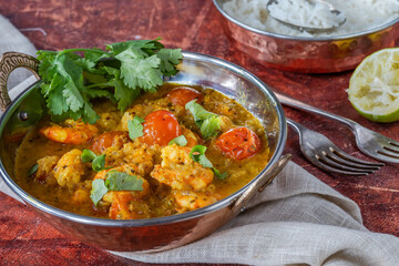 Keralan style prawn, tomato and coconut curry with rice