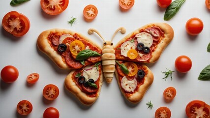 Butterfly-Shaped Pizza with Tomatoes and Olives