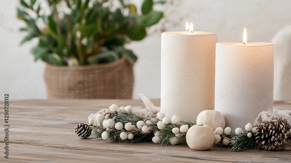 Poster tranquil arrangement of lit candles and decorative elements exuding serenity and calmness : generati