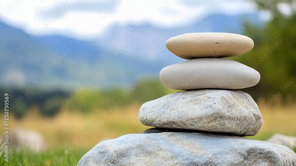 Aufkleber stack of three smooth stones balanced gracefully in a serene natural landscape : generative ai