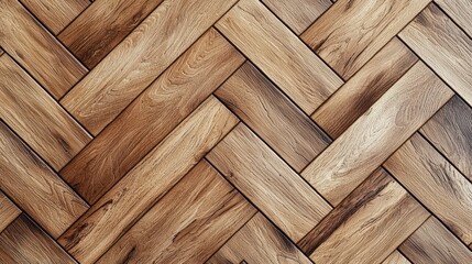 Fototapeta premium Herringbone pattern wood floor with warm brown tones, showcasing natural textures, perfect for interior design projects that emphasize craftsmanship and organic materials.