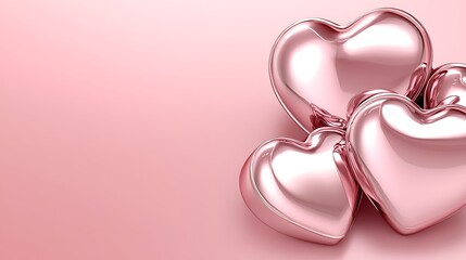 Three Rose Gold Hearts on Pink Background