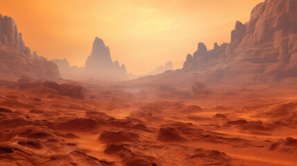 Naklejka premium Martian Landscape: Red Planet Desert - Science Fiction/Fantasy Worlds