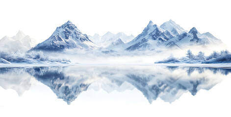 Obraz premium Serene snowy mountain range reflected in a calm lake.