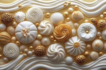 A white cake with many different types of pastries on it