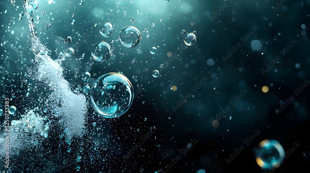Poster stunning close up view of a dynamic underwater scene with a mesmerizing display of effervescent bubb
