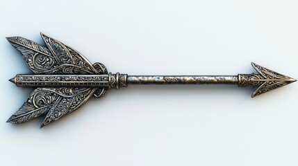 Metallic arrow with intricate details, against white background