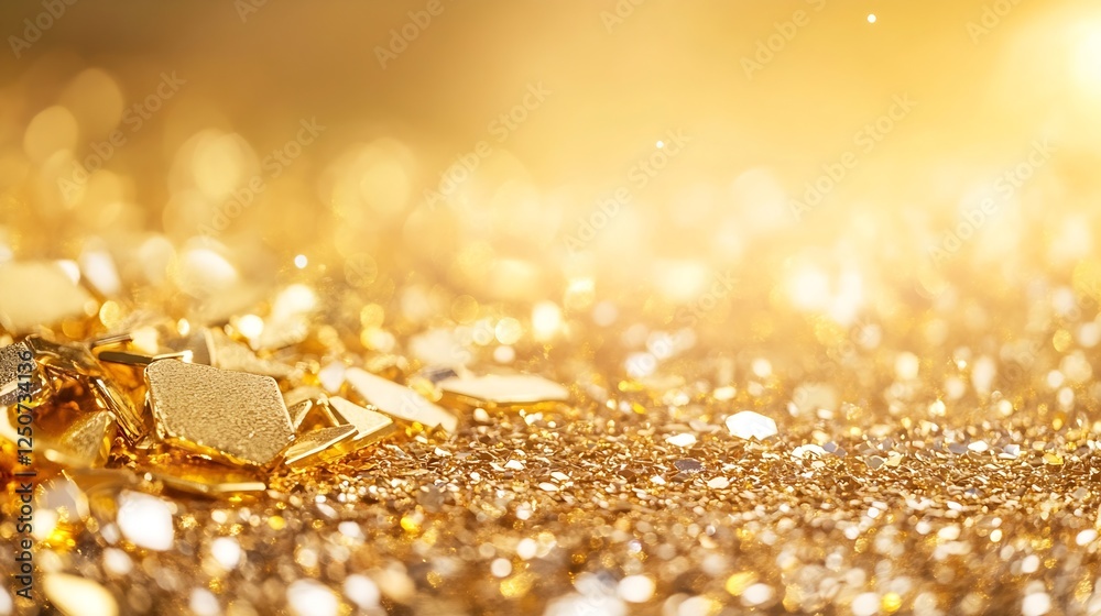Aufkleber stunning close up image of shimmering gold pieces glimmering in soft natural light on a textured sur