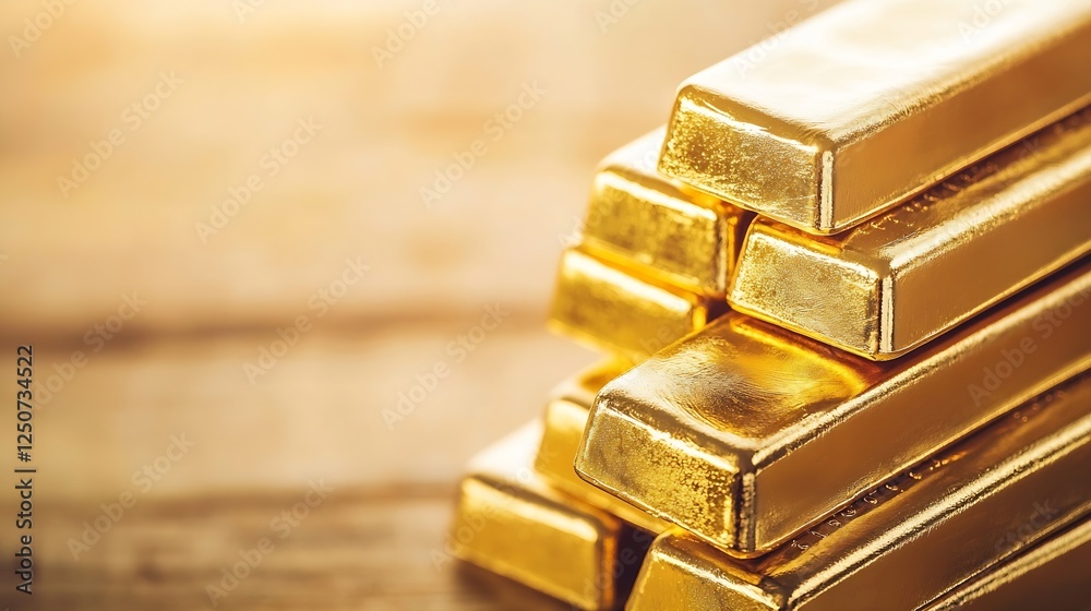 Fototapete Shiny Gold Bars Stacked on a Rustic Wooden Surface Representing Wealth and Prosperity : Generative AI