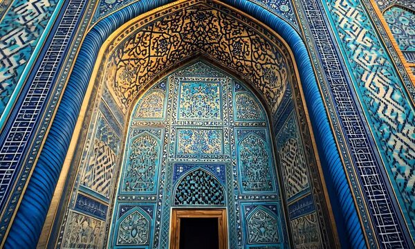 Blue Uzbekistan mosque ornate archway entrance