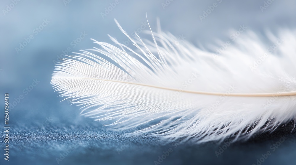 Poster delicate white feather gliding gracefully on a tranquil blue background capturing softness : generat