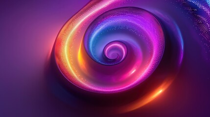 Metallic spiral in glowing neon colors, against white background