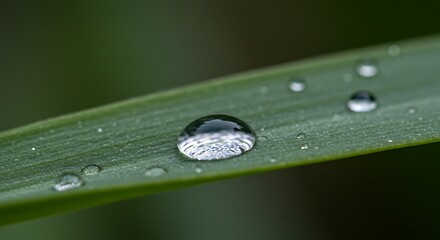 Water droplets on green leaf, nature's beauty