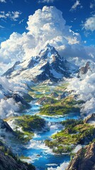 Obraz premium Subarctic ecosystem alive with wildlife majestic mountains and rivers nature scene broad perspective dramatic skies