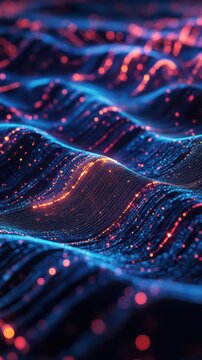 Glitchy digital neon waves with RGB light distortions, abstract cyberpunk aesthetics on a dark technological background

