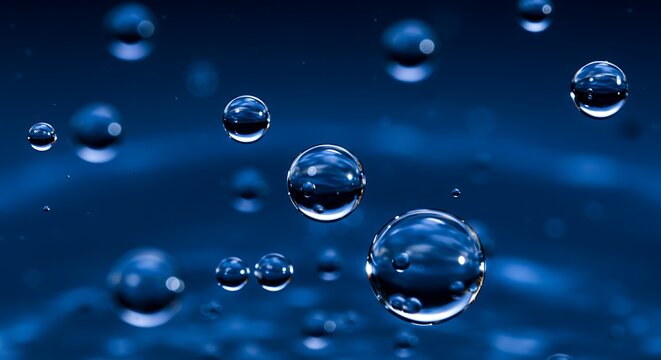 Bubbles underwater in dark blue water, blue bubble design