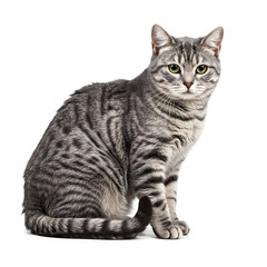Obraz premium Gray Tabby Cat Sitting Isolated on White Background