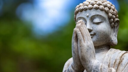 Obraz premium Serene stone Buddha statue in a peaceful outdoor setting symbolizing tranquility and mindfulness : Generative AI