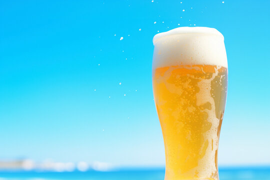 海でビールを飲む　Generated image