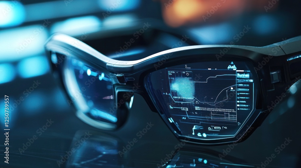 Poster augmented reality glasses displaying complex data and information interface