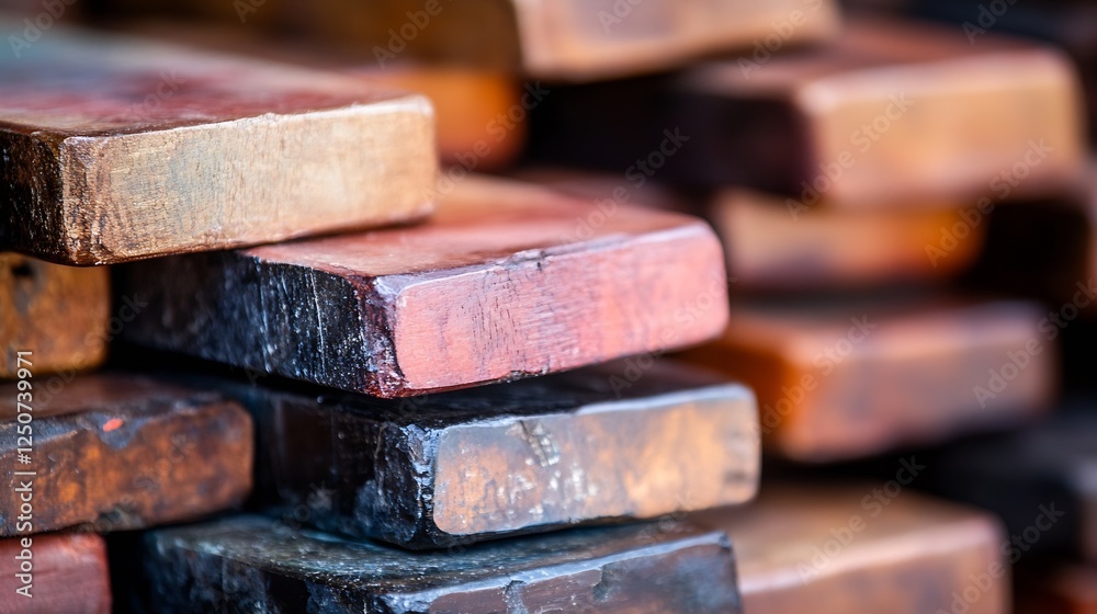Poster Artistic view of colorful stacked wooden blocks showcasing various hues and textures in an abstract manner : Generative AI