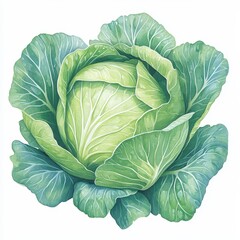 Fototapeta premium A fresh, vibrant green cabbage with tightly wrapped leaves, showcasing its crisp texture and healthy appearance.