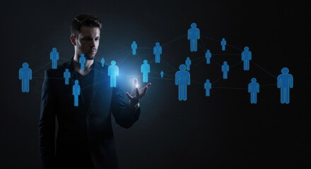 Image of a businessman using digital technology, showing the network that connects everyone