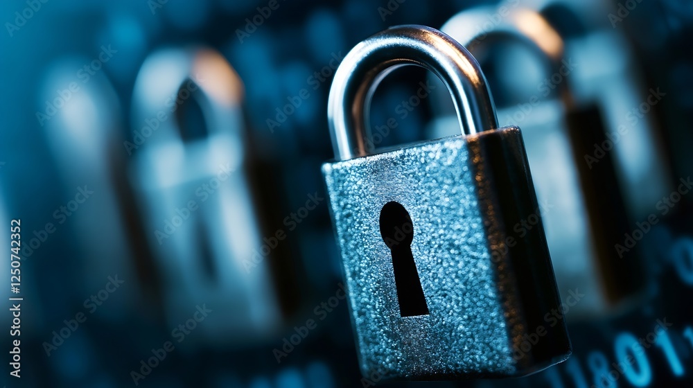 Aufkleber A series of metallic padlocks representing online security and protection of personal data : Generative AI
