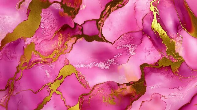 Radiant pink and gold abstract fluid art with dynamic marble patterns