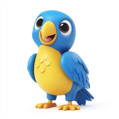 A joyful Blue and Yellow Macaw Parrot, illustrated as a 3D cartoon character, exuding happiness
