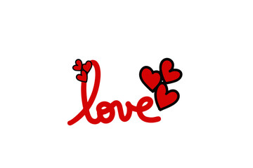 Vector of the text 'Love' with hearts and ornaments
