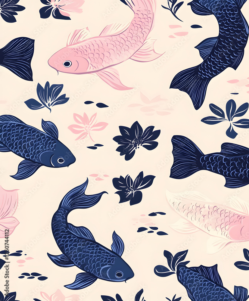 Poster koi fish abstract pattern design artistic chaos digital art colorful nature top-down view