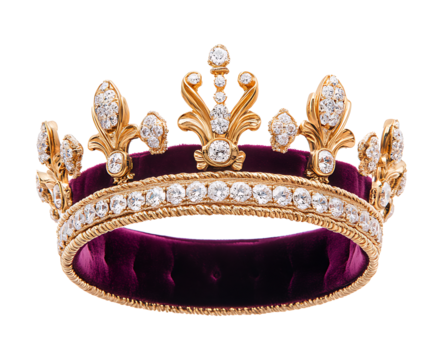 Gold crown with purple velvet base and diamonds.